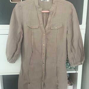 Monoreno 100 % Linen Light Brown Button-Up Shirt